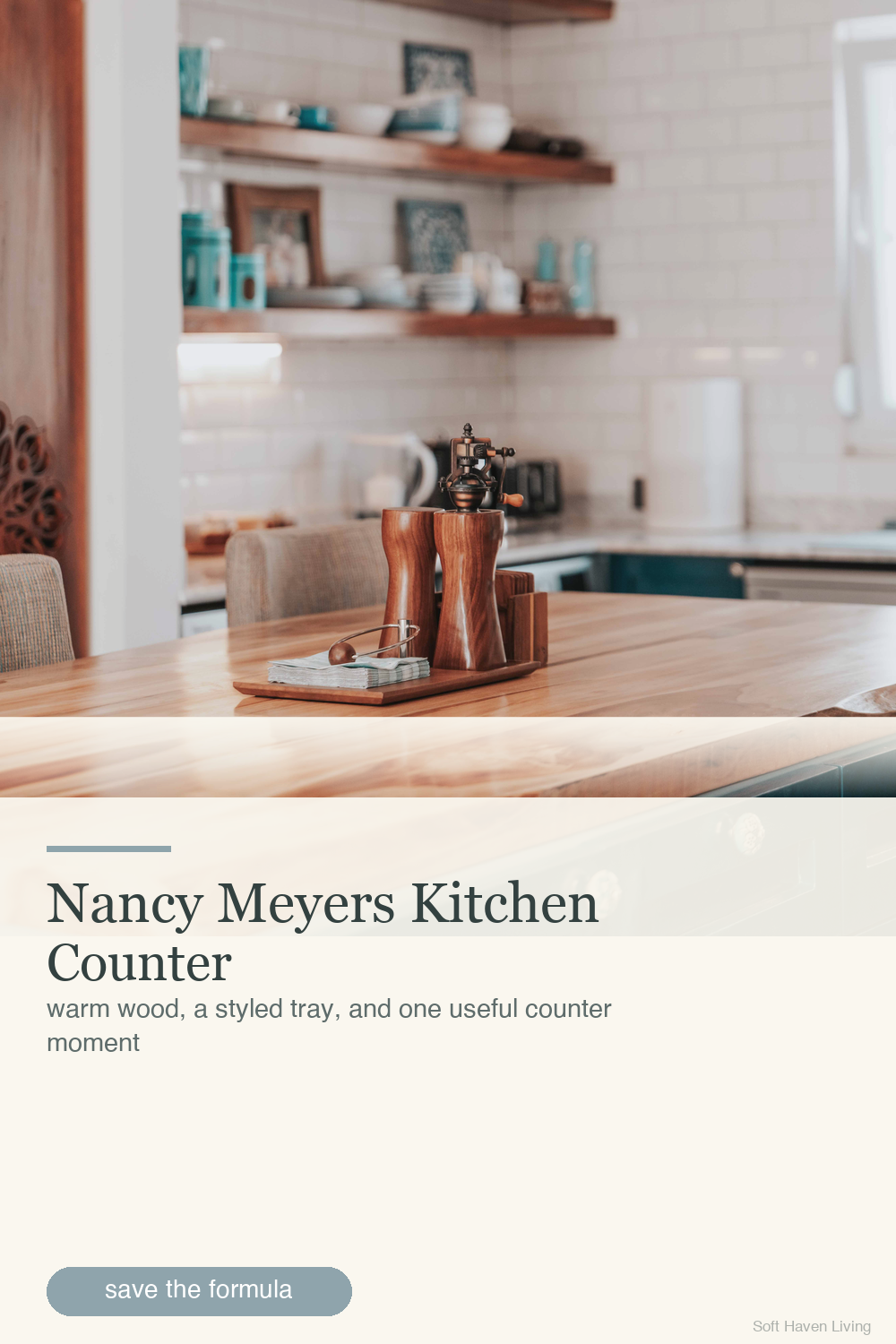 Pin 1 Nancy Meyers kitchen counter V2 with visible counter decor